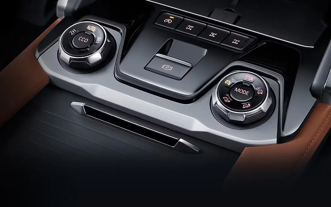 MG Majestor-style interior UAE - center console and terrain/drive controls close-up