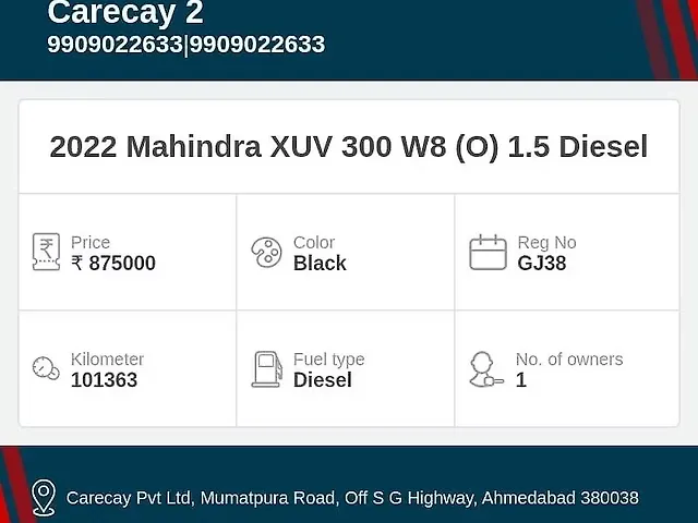 Used Mahindra XUV300 [2019-2024] W8 (O) 1.5 Diesel [2020] in Ahmedabad