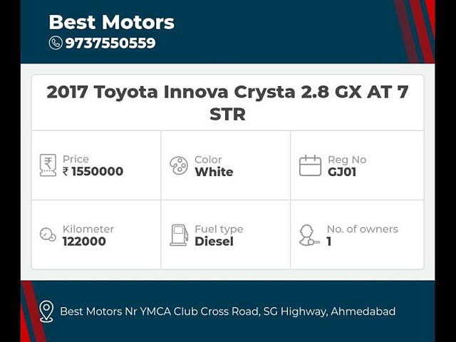 Used Toyota Innova Crysta [2016-2020] 2.8 GX AT 7 STR [2016-2020] in Ahmedabad