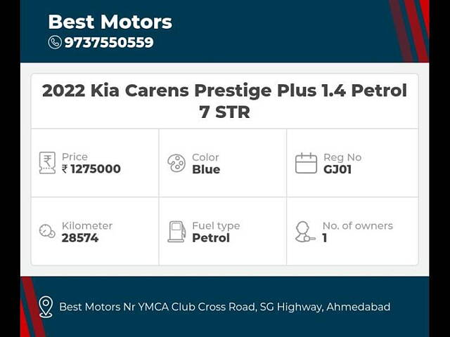 Used Kia Carens [2022-2023] Prestige Plus 1.4 Petrol MT 7 STR in Ahmedabad