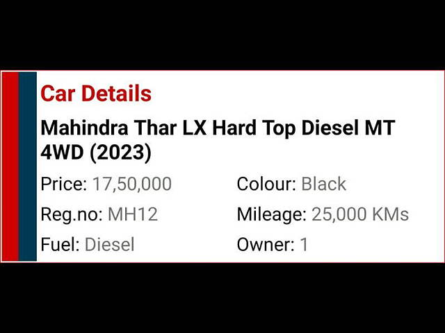 Used Mahindra Thar LX Convertible Diesel AT in Pune