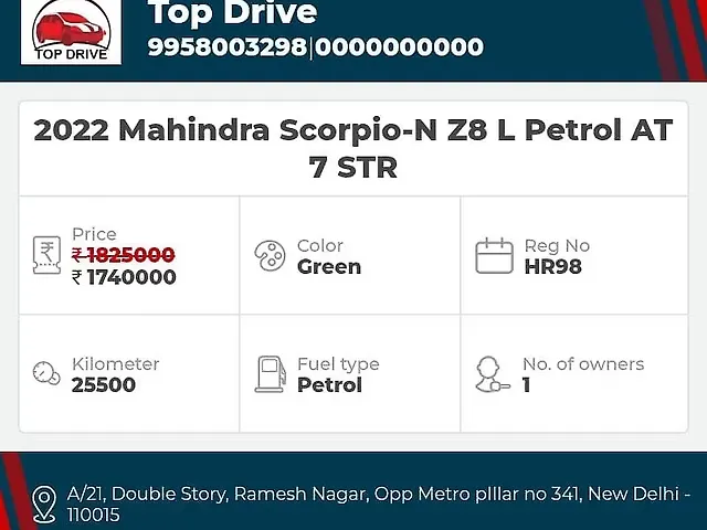 Used Mahindra Scorpio N Z8 L Petrol AT 7 STR [2022] in Delhi