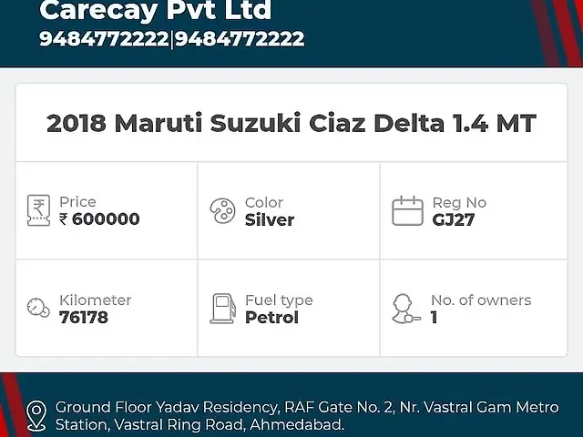 Used Maruti Suzuki Ciaz [2017-2018] Delta 1.4 MT in Ahmedabad