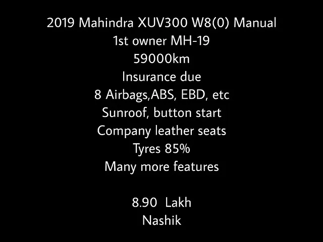 Used Mahindra XUV300 [2019-2024] 1.5 W8 (O) [2019-2020] in Nashik